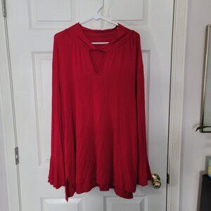 Womens red long sleeve shirt with chocker style collar - no size tag